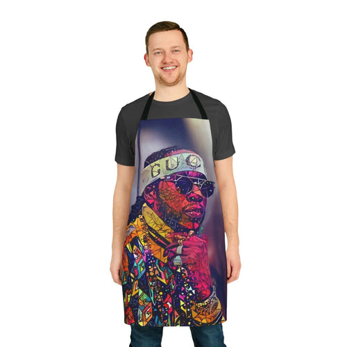 Abstract art-styled apron featuring the name and brand of popular Atlanta rapper 2 Chainz