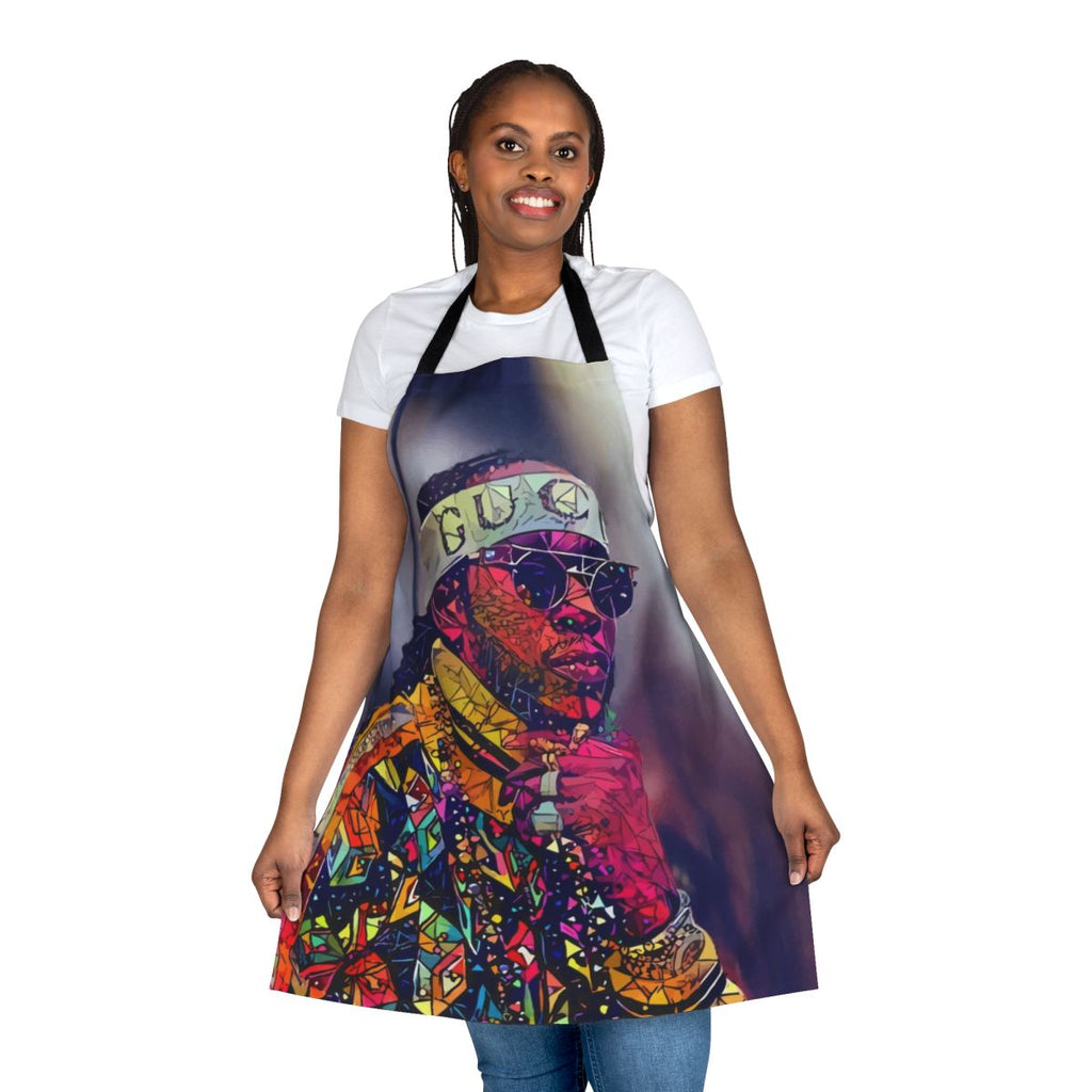 Abstract art-styled apron featuring the name and brand of popular Atlanta rapper 2 Chainz