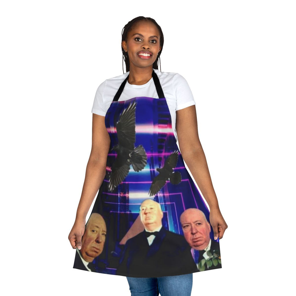 Stylish apron featuring unique Alfred Hitchcock fan art design