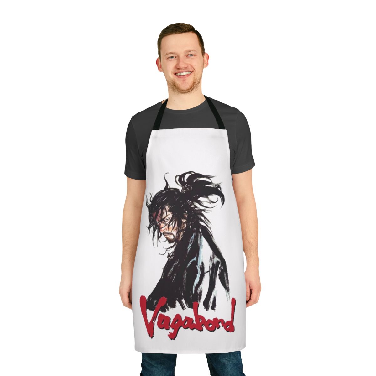 Illustrated vagabond-style apron with Japanese art and design elements