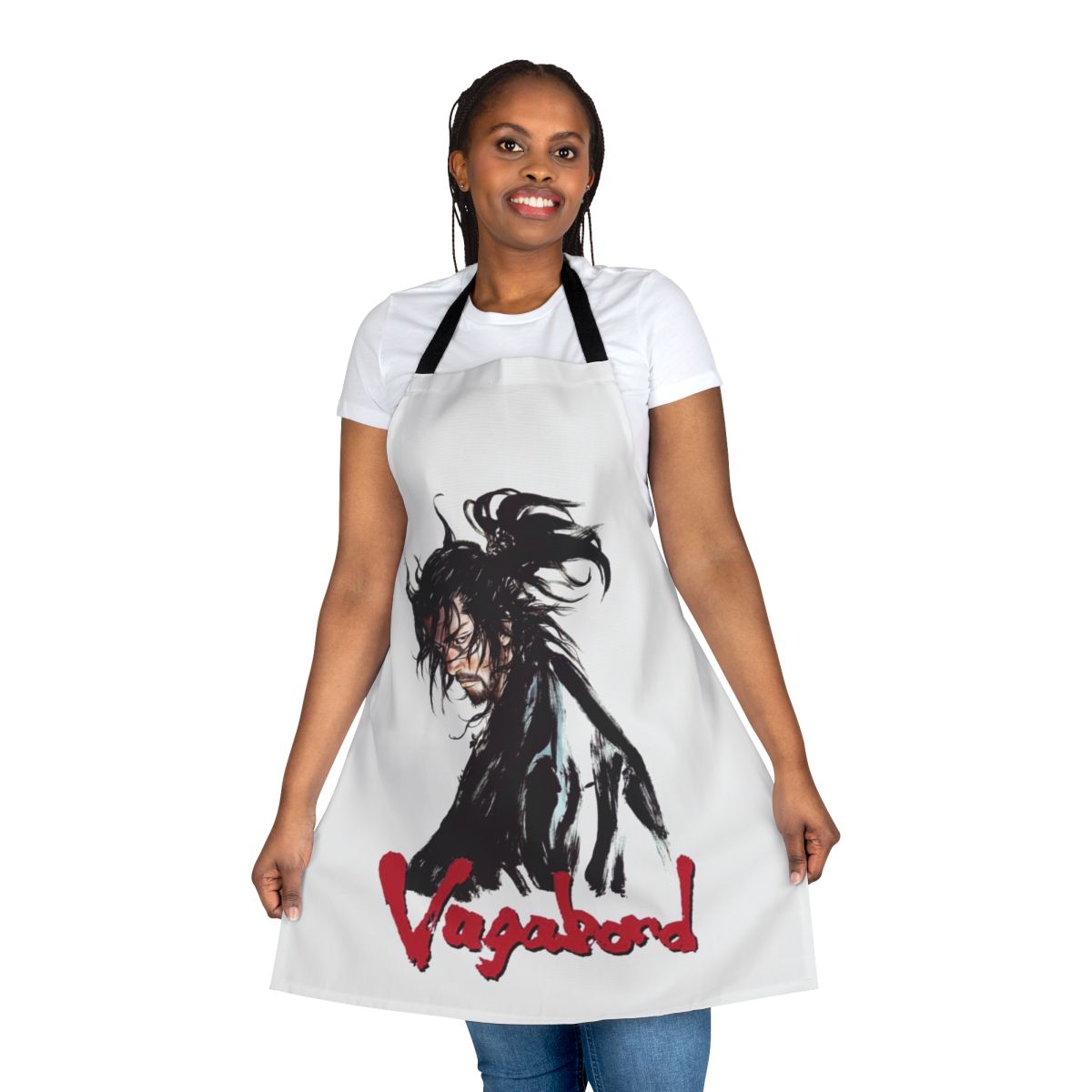 Illustrated vagabond-style apron with Japanese art and design elements