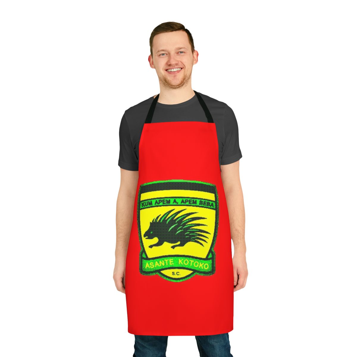 Asante Kotoko inspired apron featuring the club's iconic porcupine symbol and colors