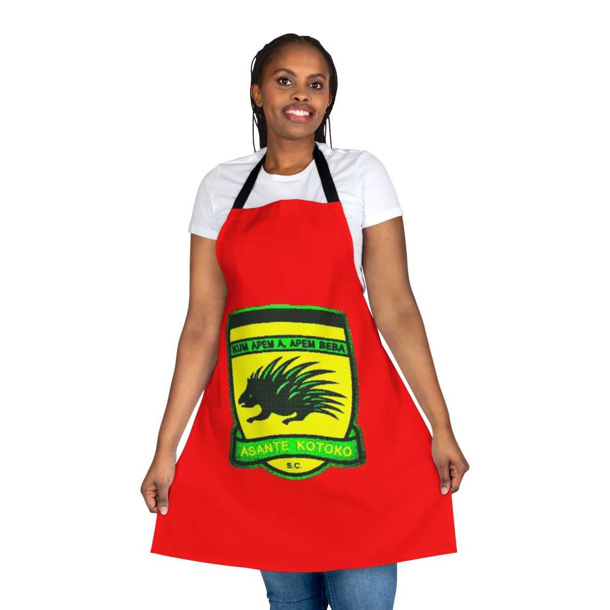 Asante Kotoko inspired apron featuring the club's iconic porcupine symbol and colors