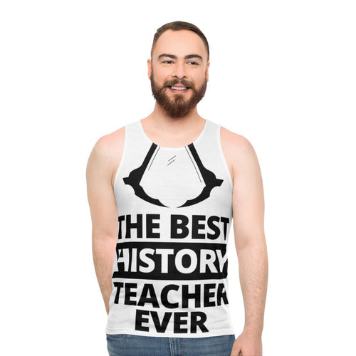 Unisex tank top with assassin-inspired design for history teachers