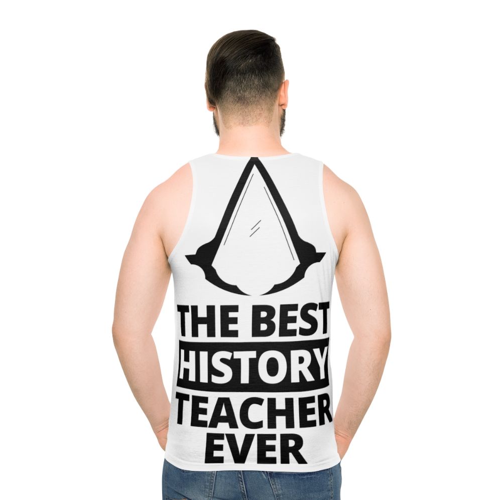 Unisex tank top with assassin-inspired design for history teachers