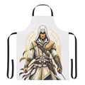 Assassin-inspired apron with bright colors and historical motifs, featuring an illustration of an assassin in action