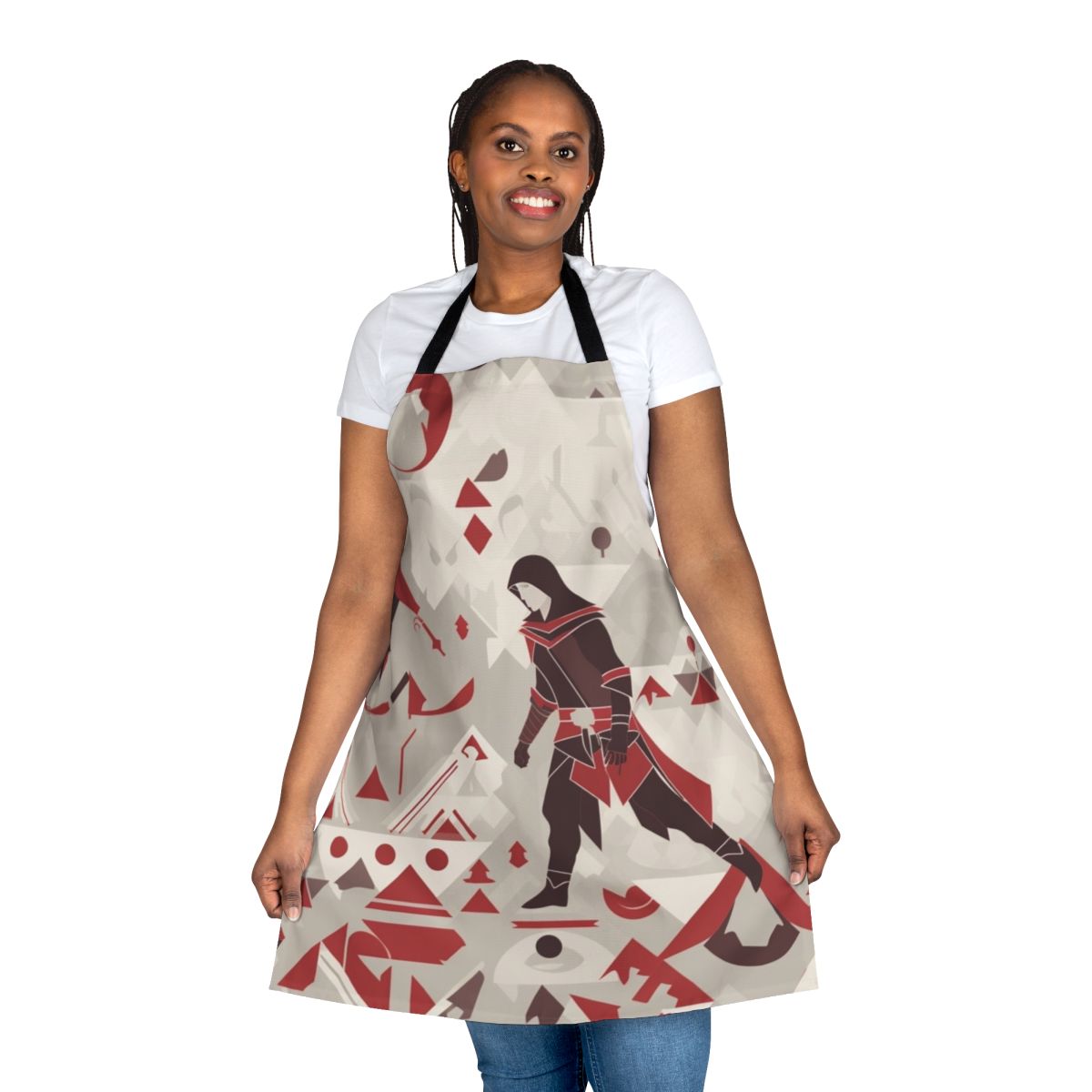 Assassins Creed inspired apron with logo and gaming-themed design for fans of the action adventure franchise.