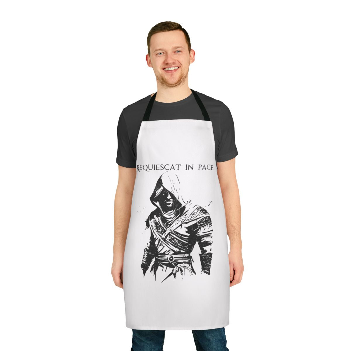 Assassin's Creed inspired apron with "Requiescat in Pace" text