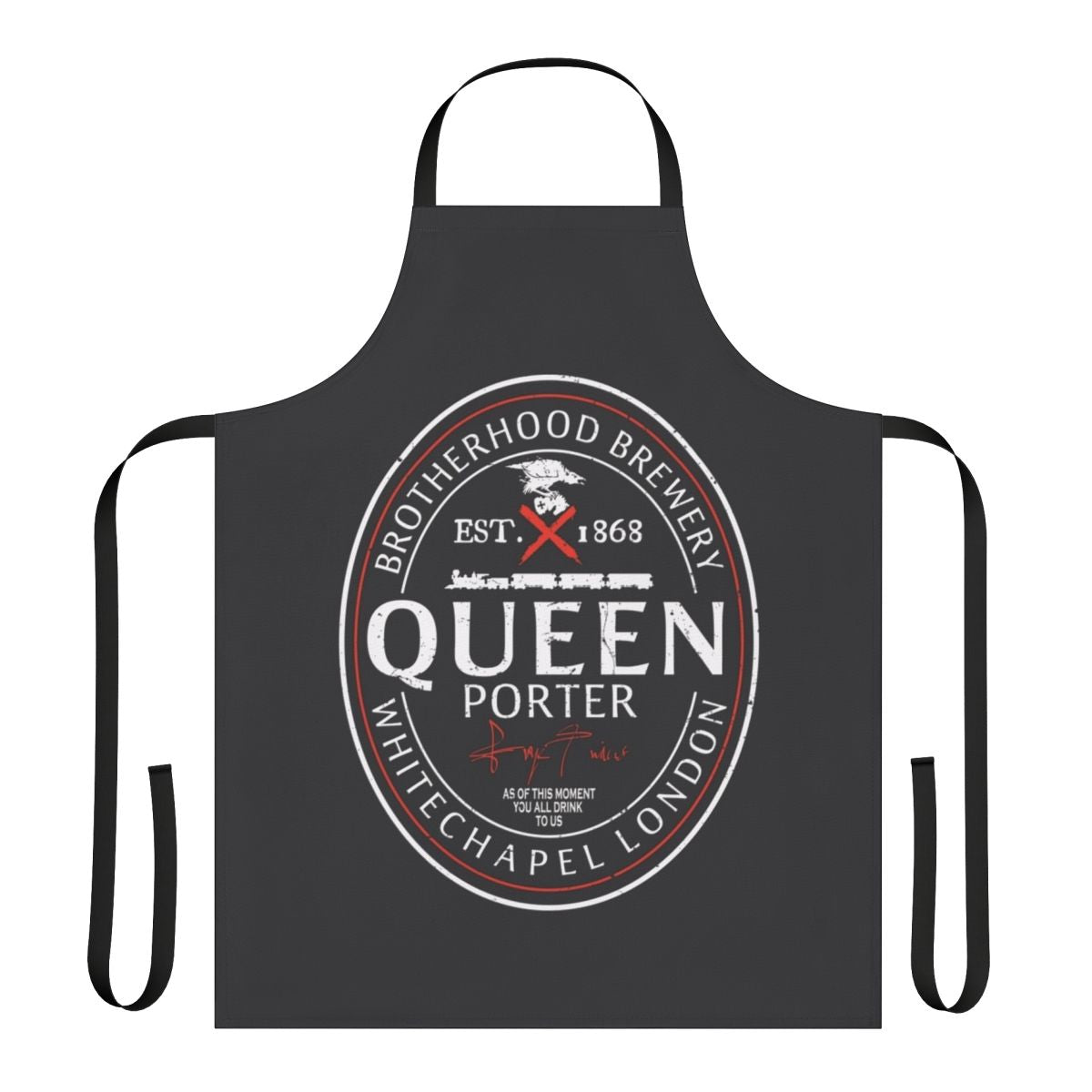Apron featuring a gaming-inspired beer label design with Assassin's Creed elements