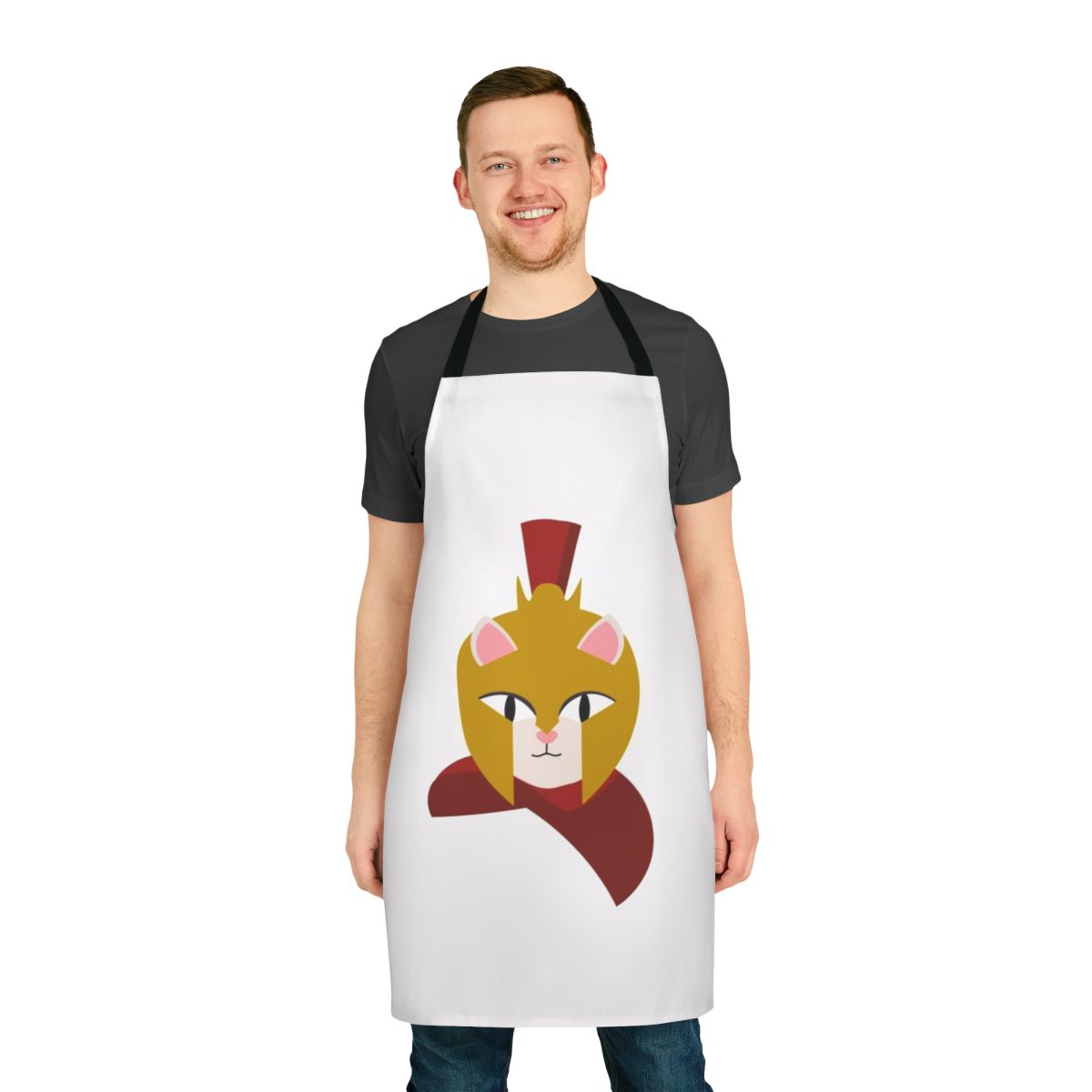 Assassin's Creed-inspired apron featuring a cat in ancient Greek-style design