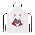 Grey cat wearing an Assassins Creed inspired apron with the Ezio symbol