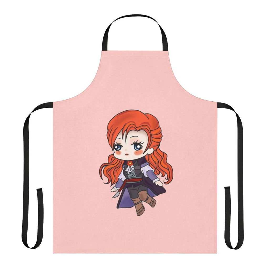 Assassins Creed inspired chibi fan art design of character Elise de la Serre printed on an apron