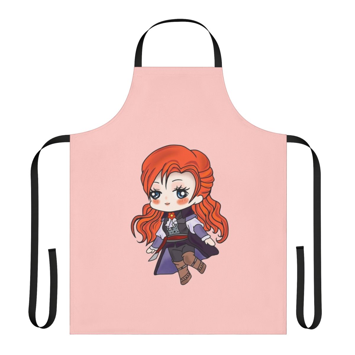 Assassins Creed inspired chibi fan art design of character Elise de la Serre printed on an apron
