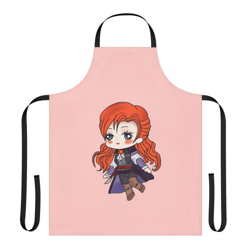 Assassins Creed inspired chibi fan art design of character Elise de la Serre printed on an apron