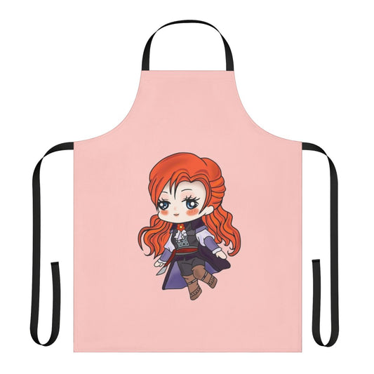 Assassins Creed inspired chibi fan art design of character Elise de la Serre printed on an apron