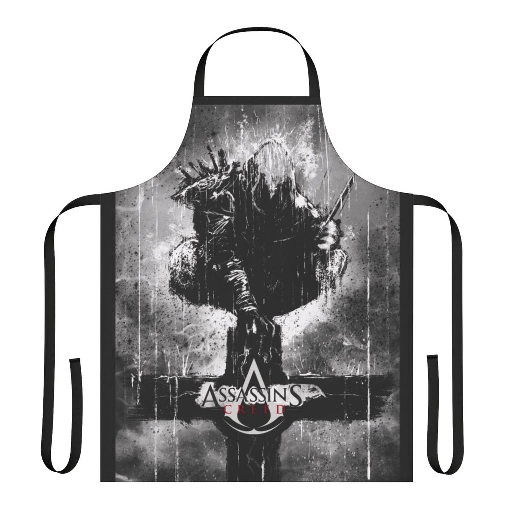 Assassins Creed inspired apron with a cross design and gaming elements