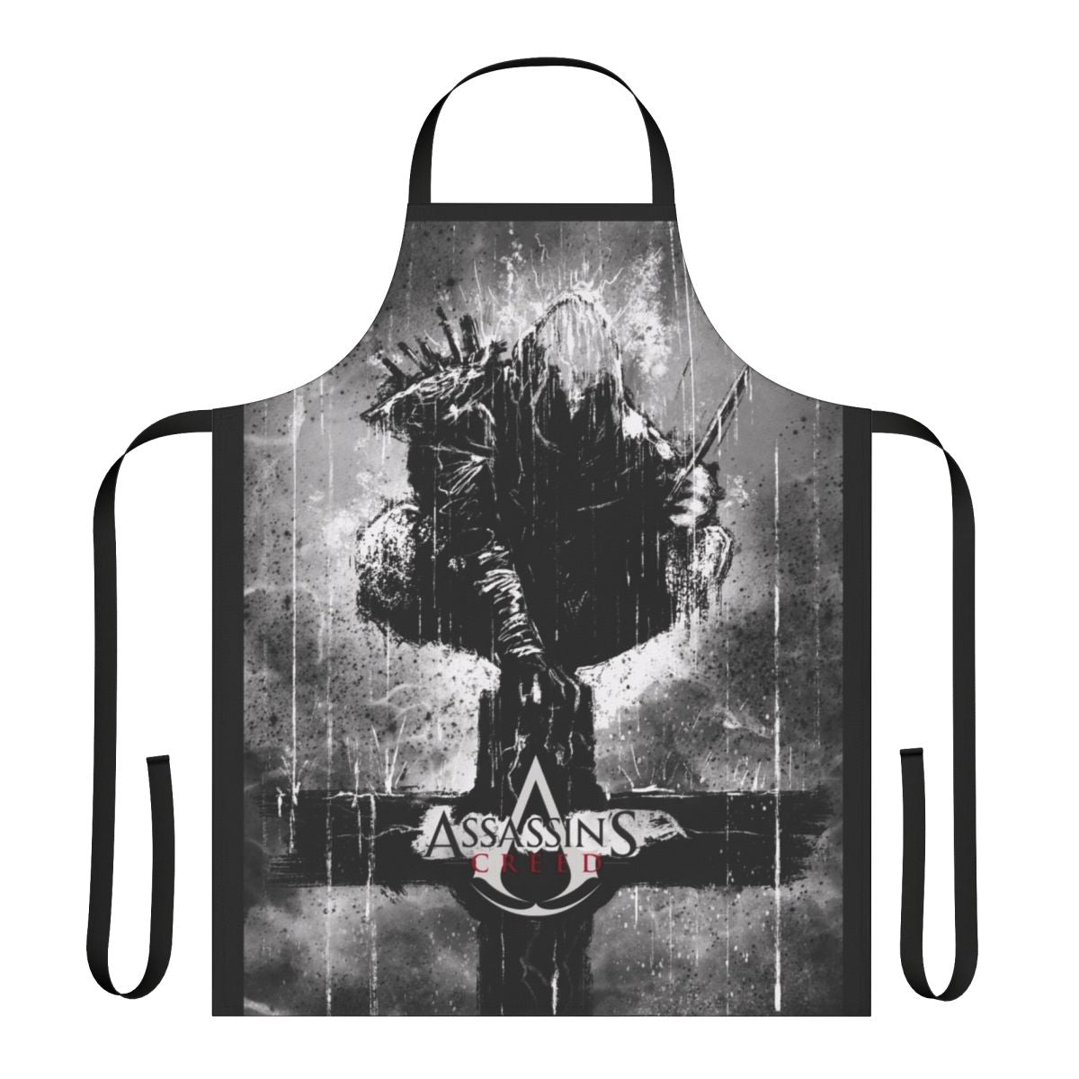 Assassins Creed inspired apron with a cross design and gaming elements