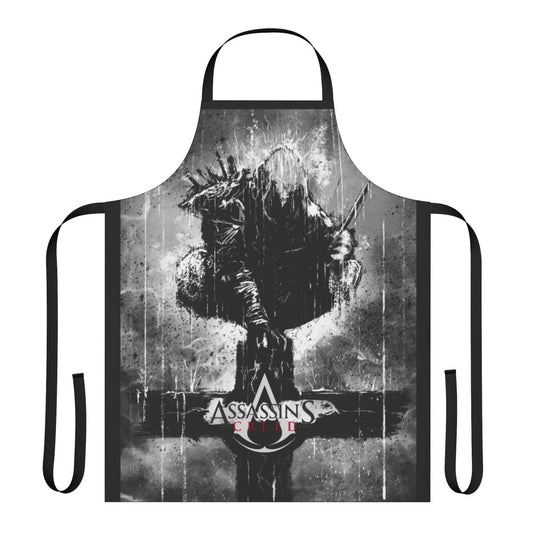 Assassins Creed inspired apron with a cross design and gaming elements