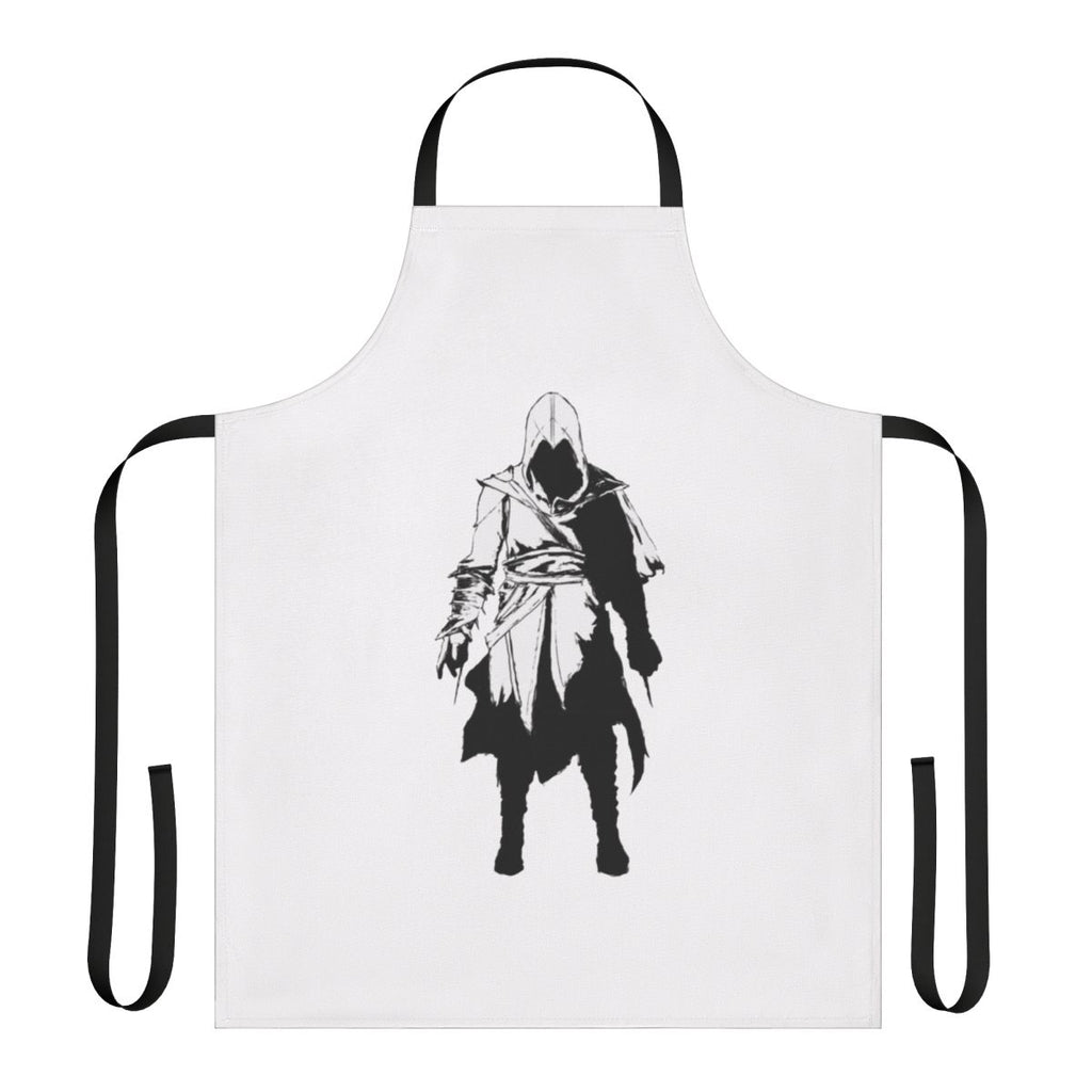 Assassin's Creed inspired dark-themed apron with dagger and rooftop design
