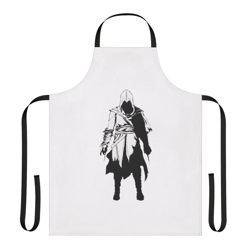 Assassin's Creed inspired dark-themed apron with dagger and rooftop design