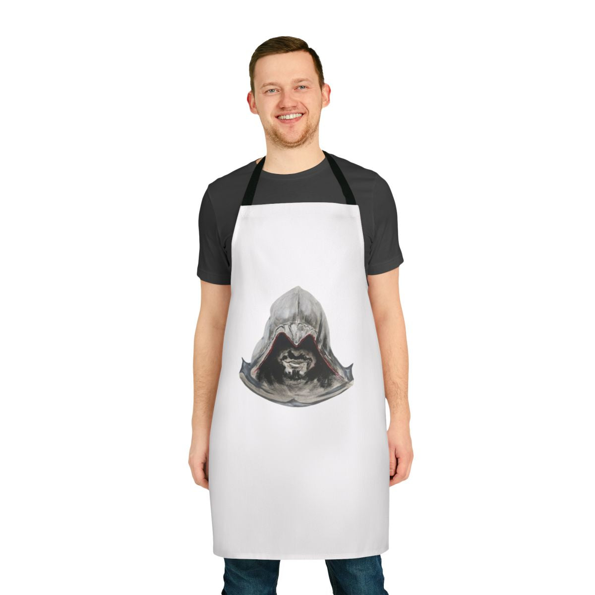 Assassin's Creed inspired apron featuring the iconic Ezio Auditore da Firenze character