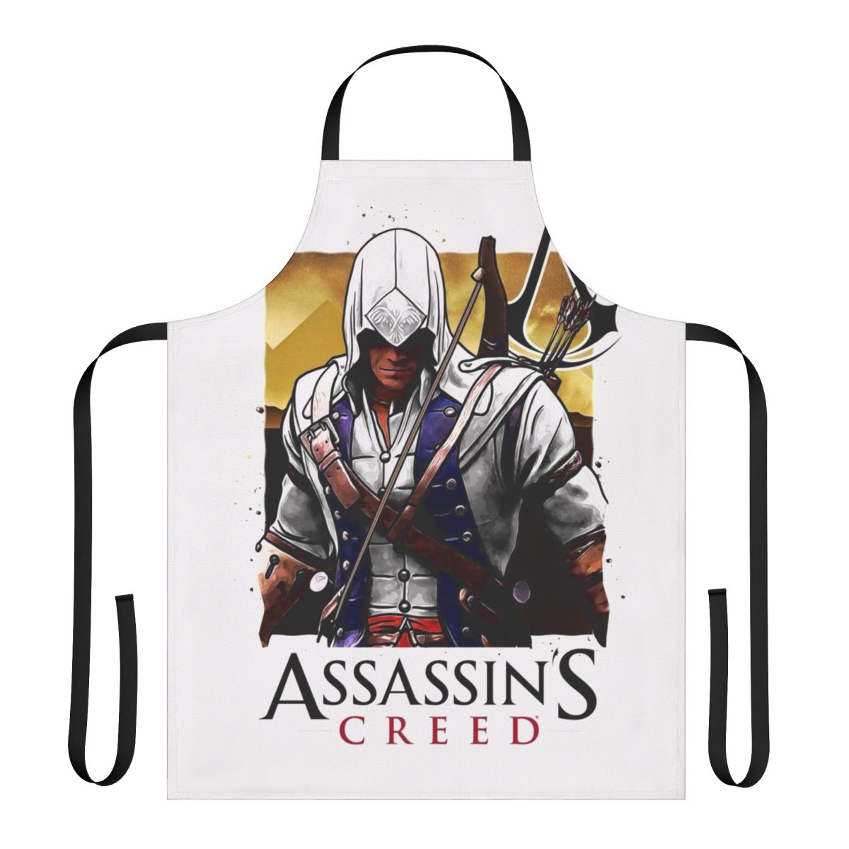 Assassin's Creed themed apron with iconic game imagery and symbols