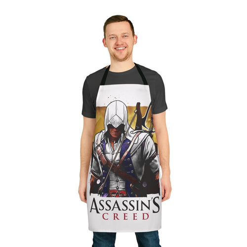 Assassin's Creed themed apron with iconic game imagery and symbols