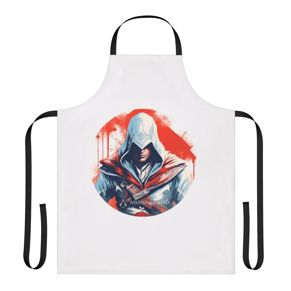 Assassins Creed inspired medieval fantasy artwork featured on a high-quality kitchen apron