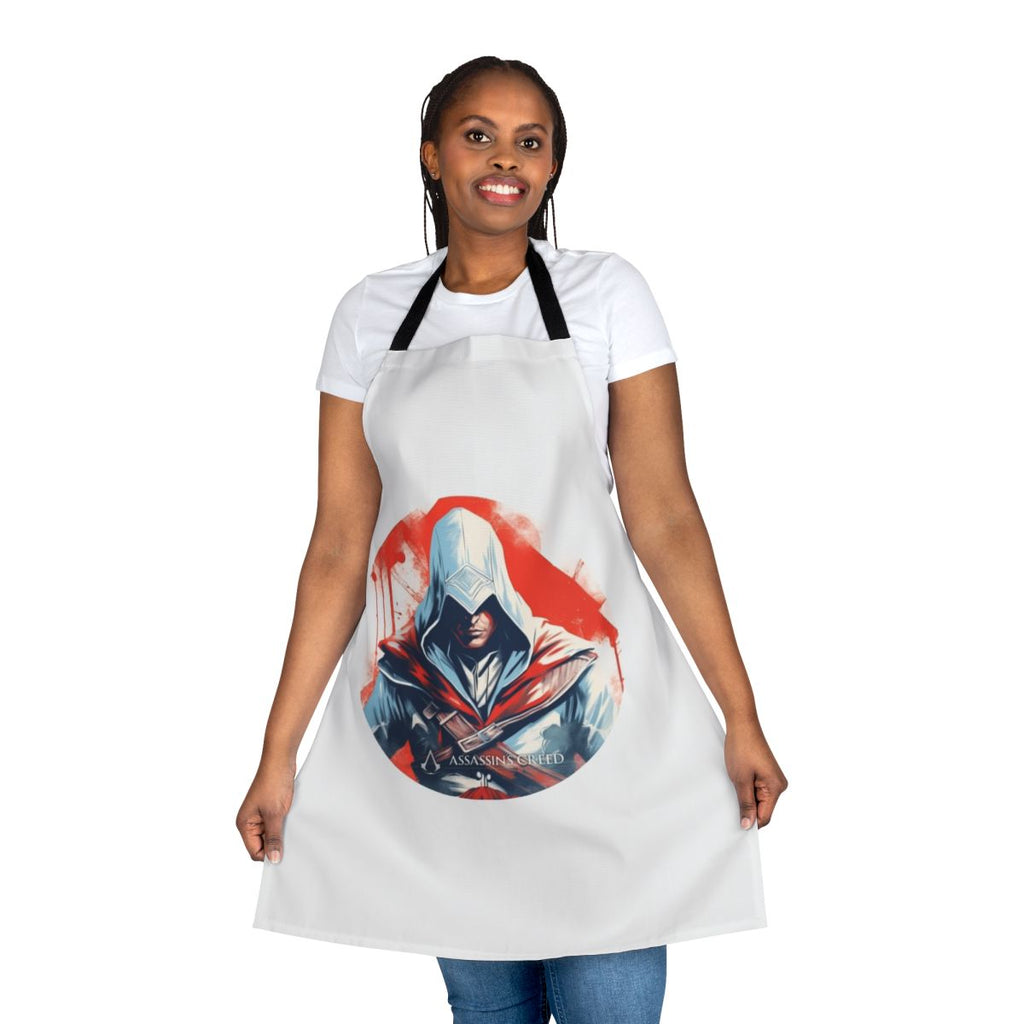 Assassins Creed inspired medieval fantasy artwork featured on a high-quality kitchen apron