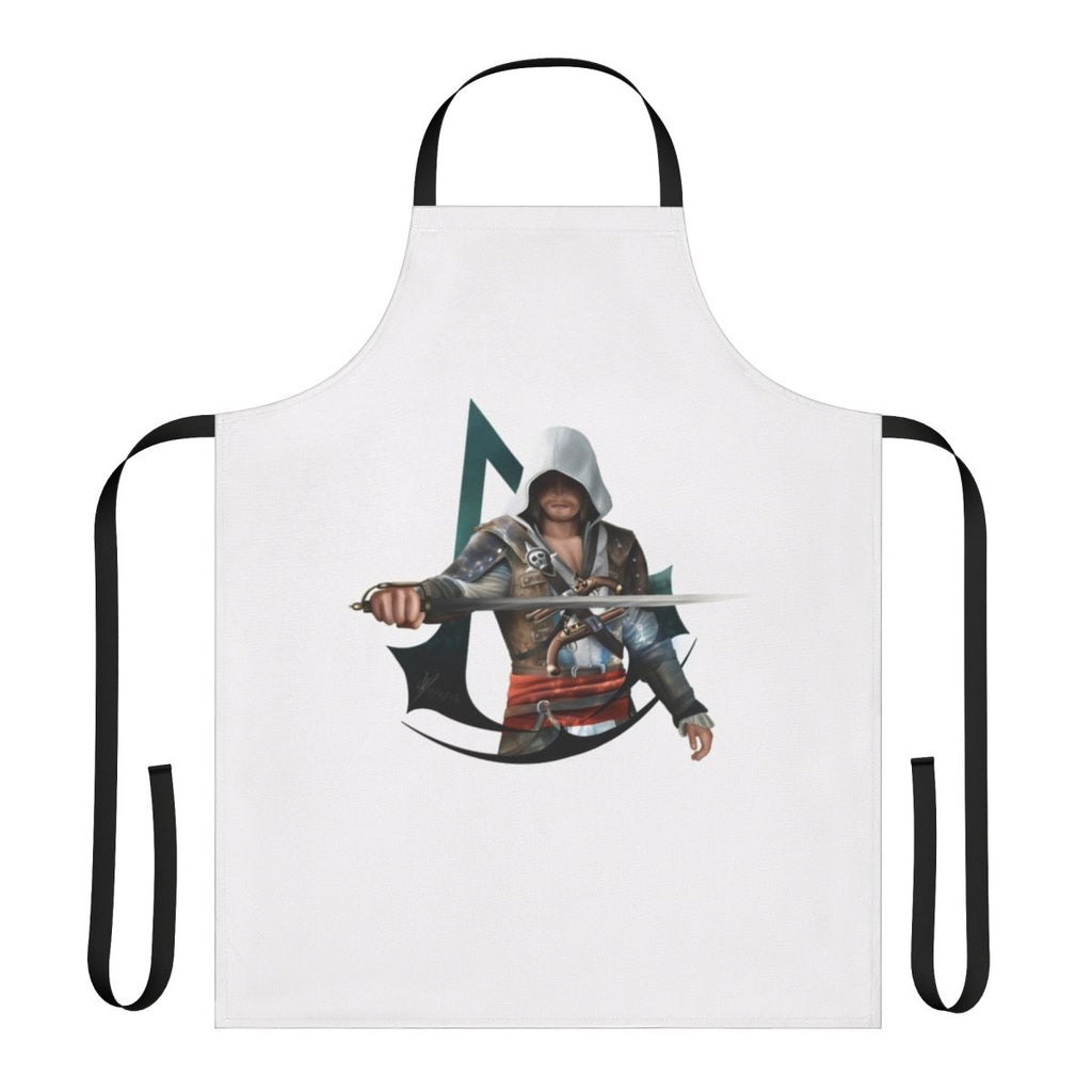 An apron featuring the character Edward Kenway from the Assassin's Creed Black Flag video game.