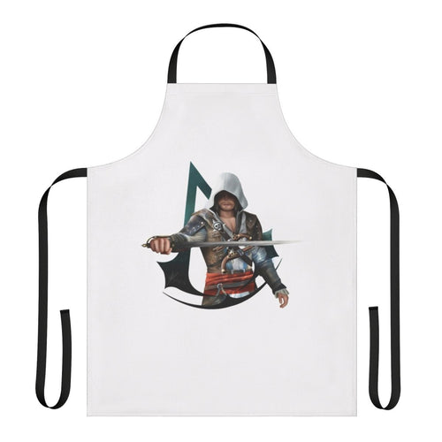 An apron featuring the character Edward Kenway from the Assassin's Creed Black Flag video game.