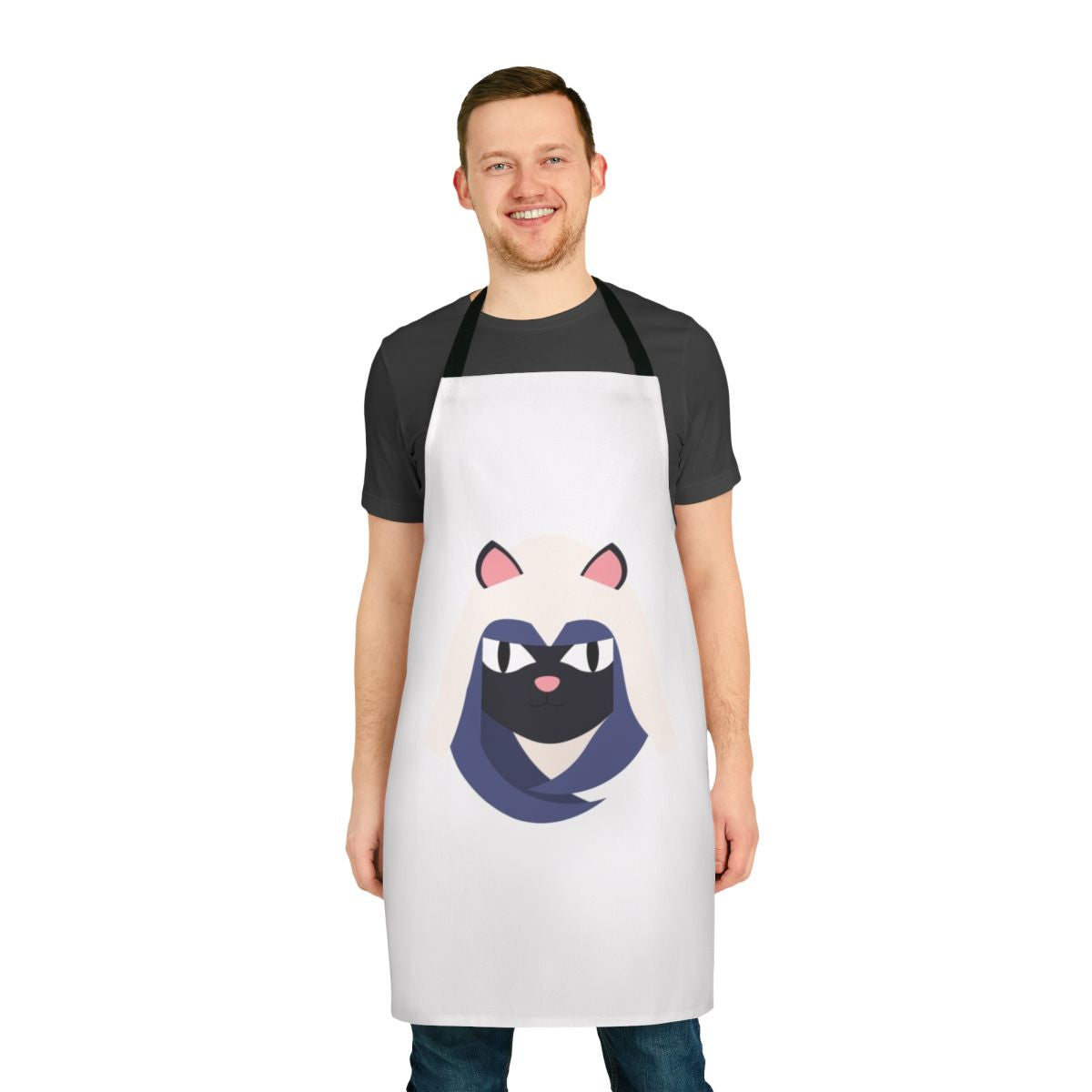 Assassin's Creed Mirage inspired cat apron with a black or gray cat design