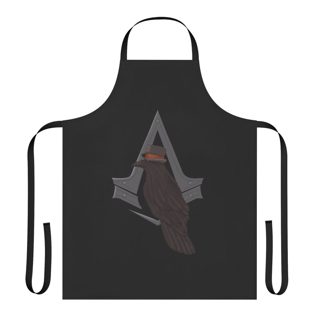Assassin's Creed Syndicate-themed apron with the Rooks logo and silhouettes of Jacob and Evie Frye