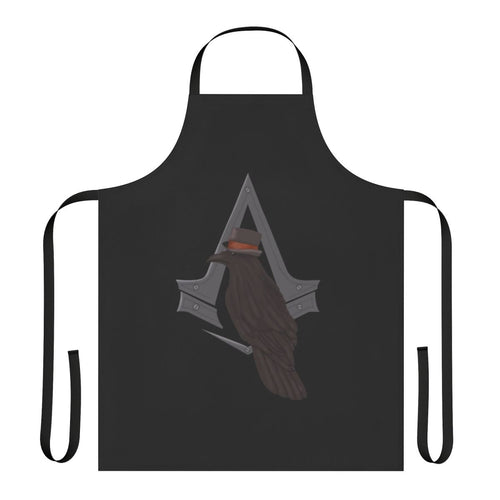 Assassin's Creed Syndicate-themed apron with the Rooks logo and silhouettes of Jacob and Evie Frye