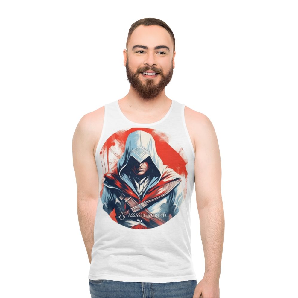 Assassin's Creed inspired unisex tank top with medieval warrior artwork
