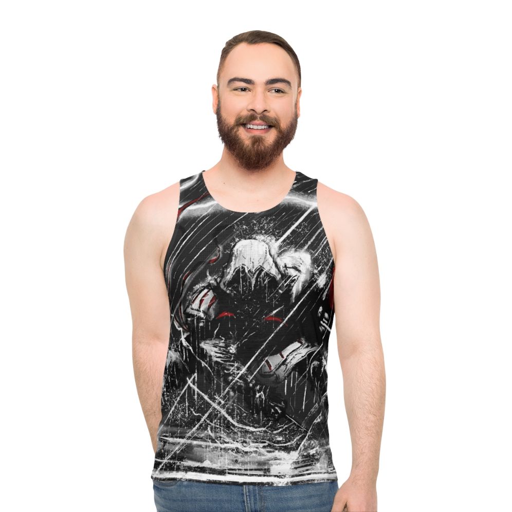 Assassin's Creed inspired unisex tank top with comic book style thunder design