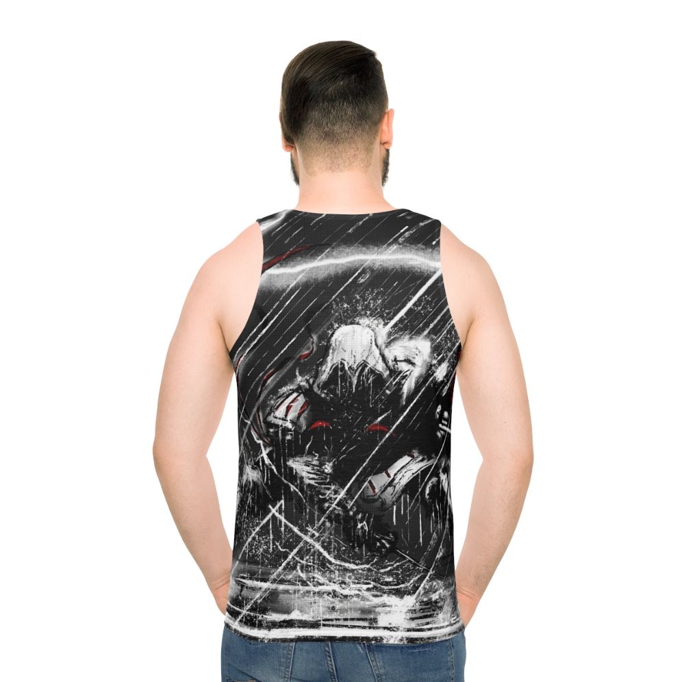 Assassin's Creed inspired unisex tank top with comic book style thunder design