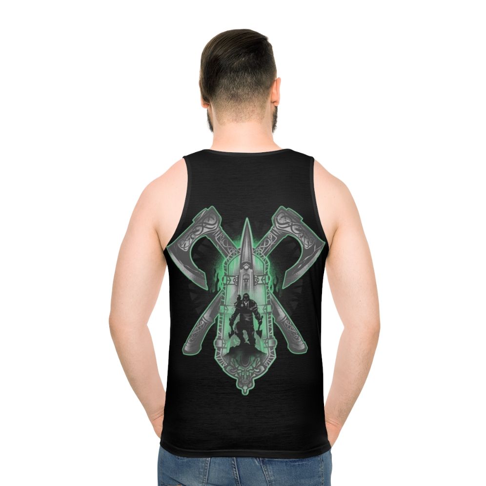 Assassin's Creed inspired unisex tank top with hidden blade and axe design
