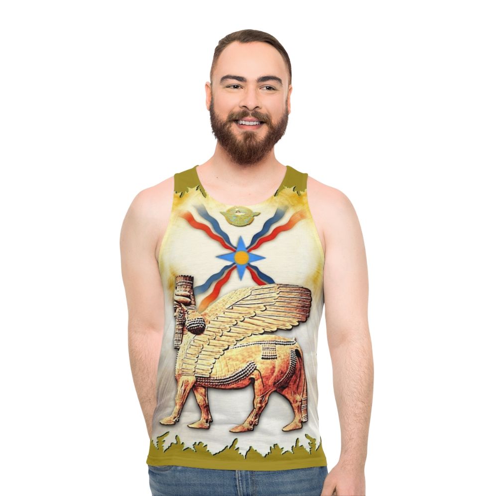 Assyrian Unisex Tank Top with Lamassu and Winged Bull Design