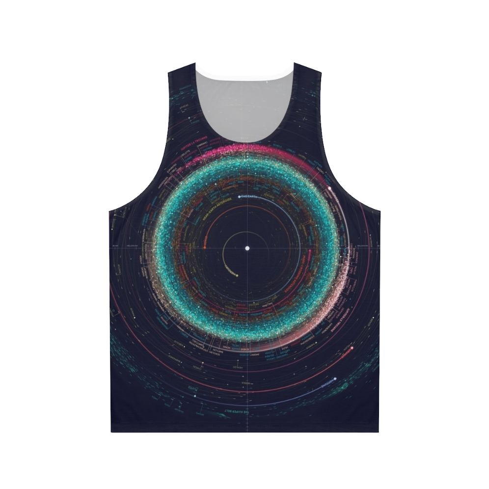 Asteroid map of solar system on unisex tank top