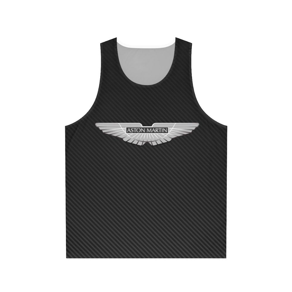 Aston Martin logo on carbon fiber background unisex tank top