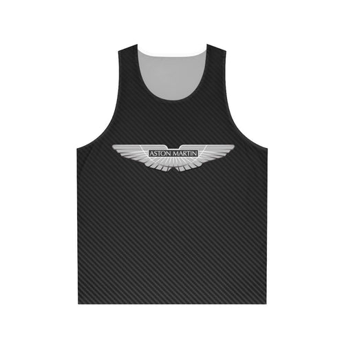 Aston Martin logo on carbon fiber background unisex tank top