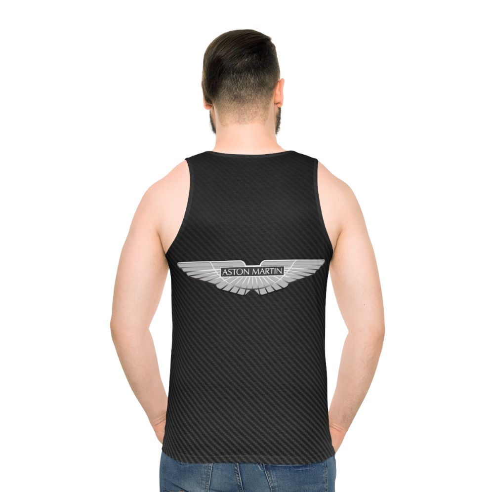 Aston Martin logo on carbon fiber background unisex tank top