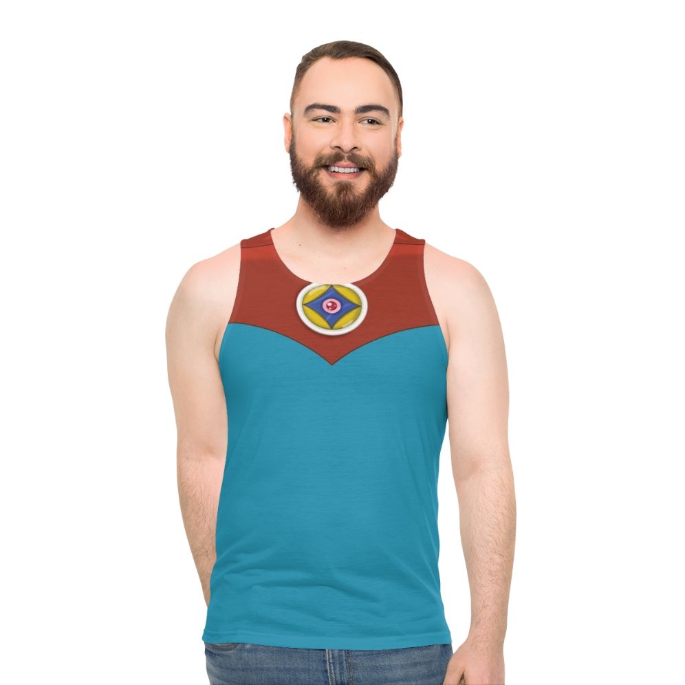 Astroganger unisex tank top featuring retro-futuristic mecha design