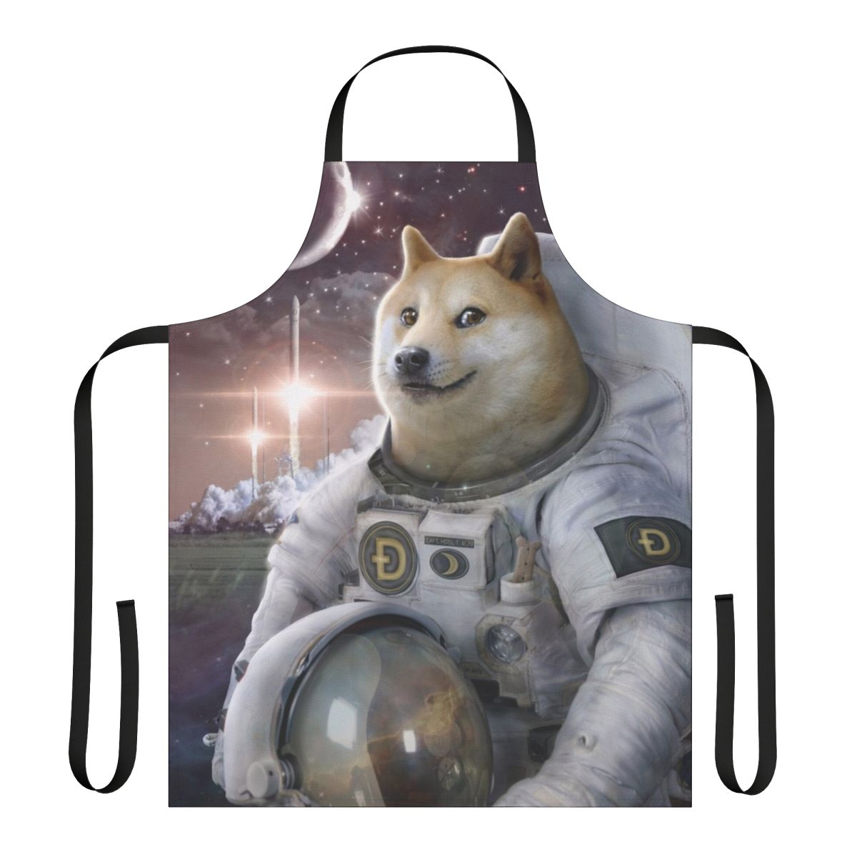 Astronaut apron with space galaxy and dogecoin meme design