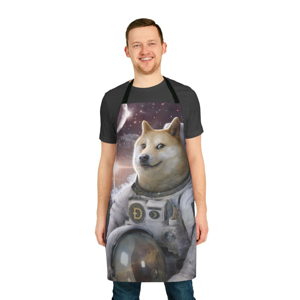 Astronaut apron with space galaxy and dogecoin meme design
