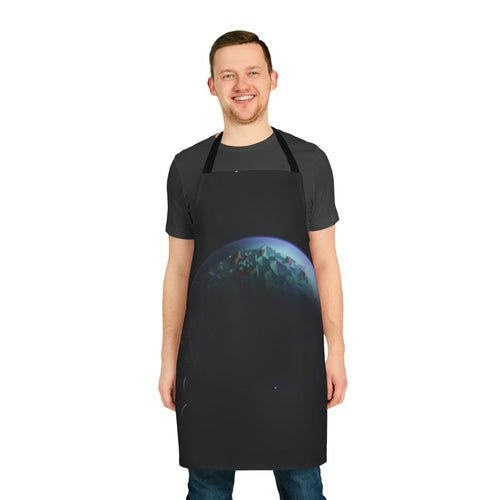 Astronaut-themed apron with space, star, and planetary exploration imagery