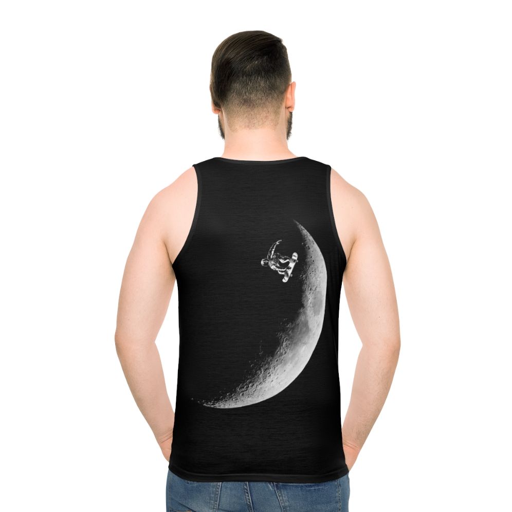 Astronaut skateboarding against a galaxy background