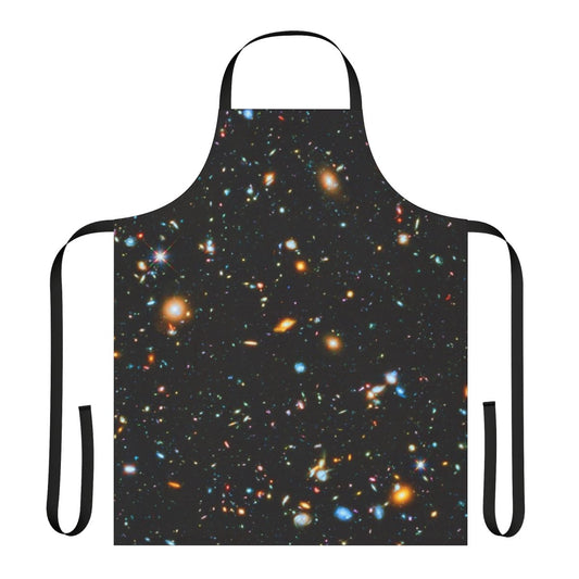 Apron featuring the Hubble Telescope's Extreme Deep Field image of distant galaxies in the universe.