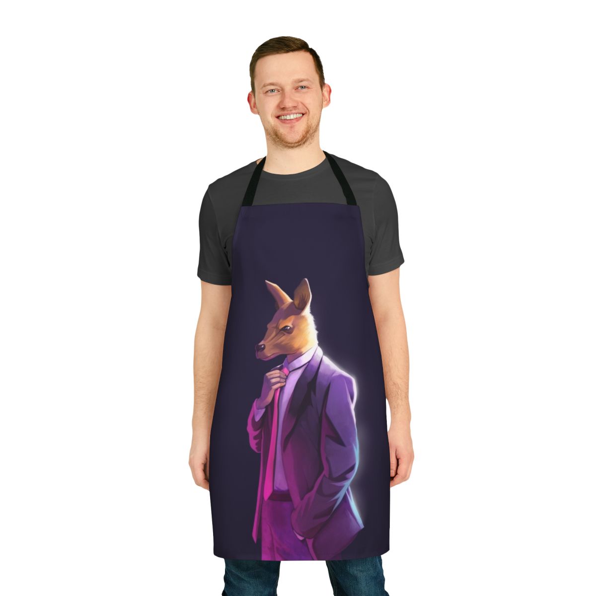 Atheist apron featuring a kangaroo in a suit design with the text "Atheism Is Unstoppable"